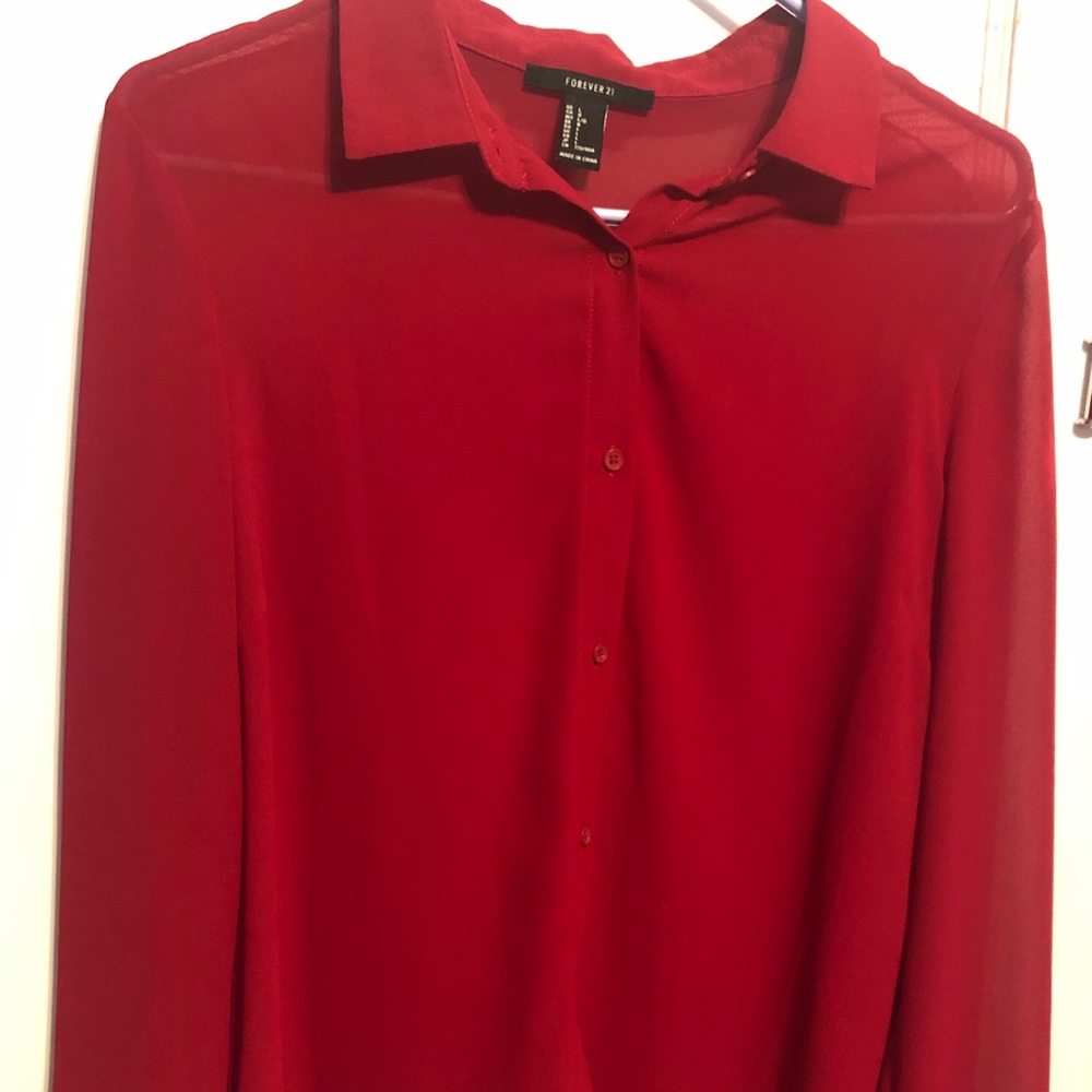 Red button down blouse